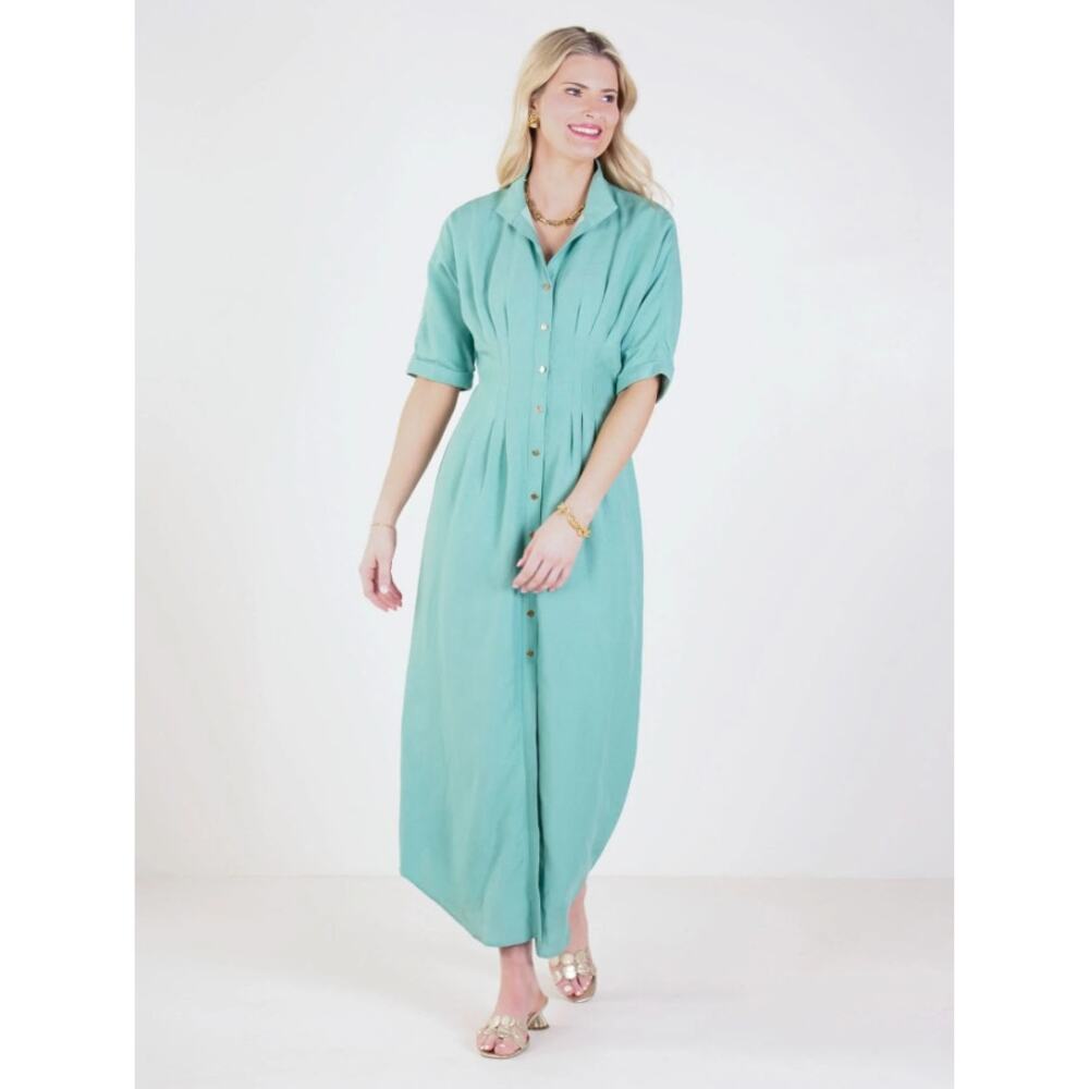 Emily McCarthy Savannah Green Button-Front Maxi Dress small